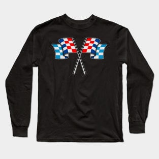 Checked racing car flag (Blue, Red, Light Blue Color) Long Sleeve T-Shirt